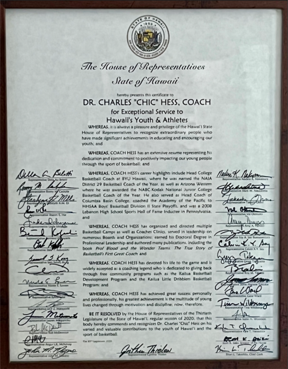 Hawaii House of Representatives Award